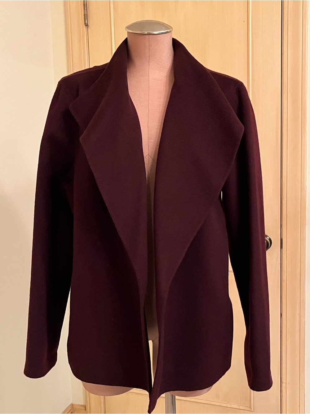 TALBOTS Boiled Wool Open Front Two Pocket Career Old Money Burgundy Jacket SZ XL